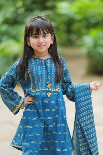 Casual Plus 3 Piece Suit | Cotton  Jacquard Dobby | Blue & Multicolor | KBD-02038